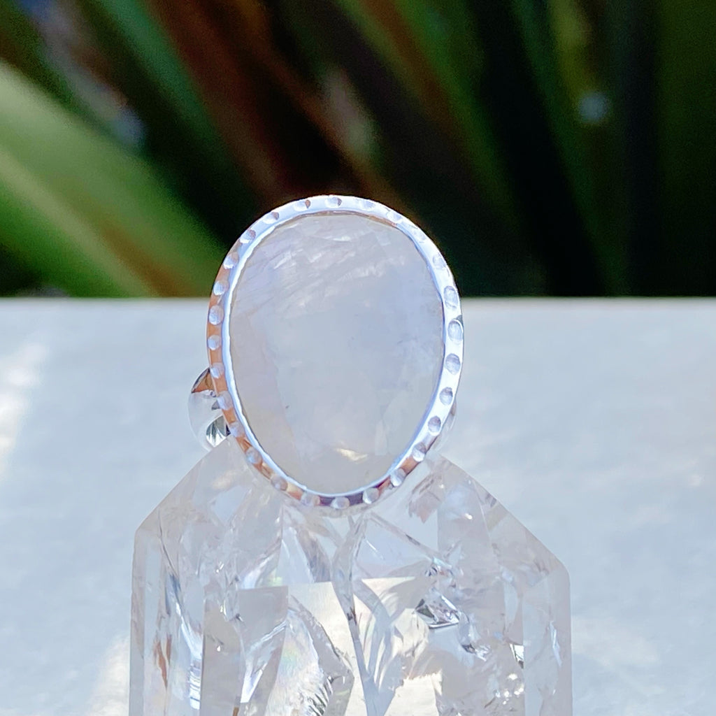 Rainbow Moonstone Halo Silver Ring