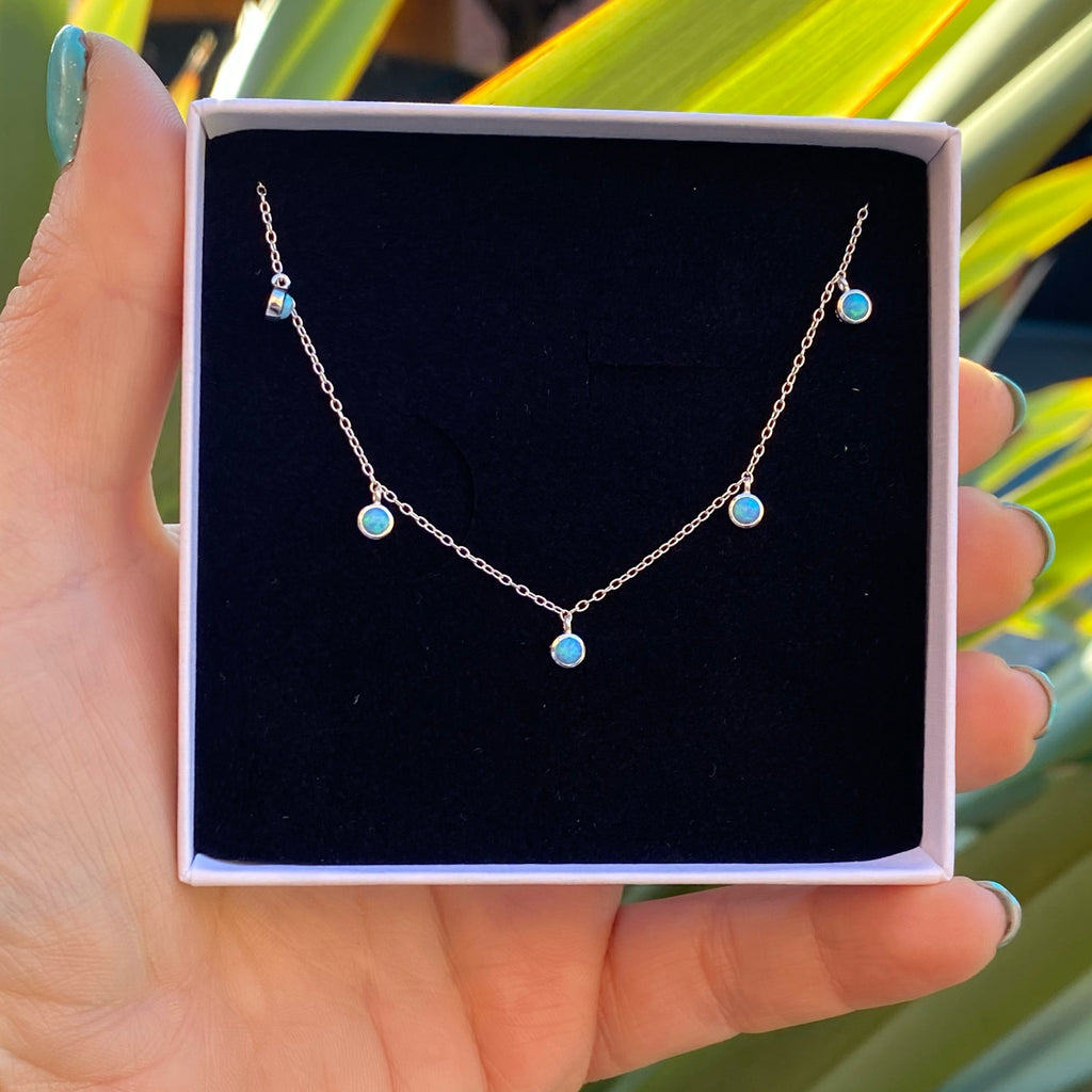 Droplet Opal Necklace | Silver Opal Choker Necklace