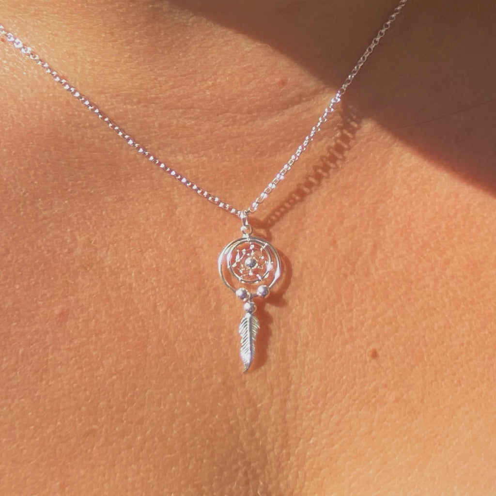 Minimalist Dream Catcher Sterling Silver Necklace | Handmade Necklace