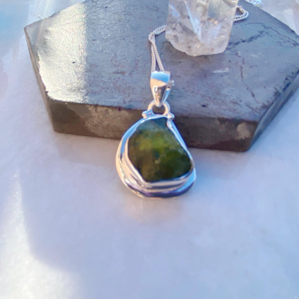 Raw Peridot Necklace | Crystal Gemstone Silver Necklace