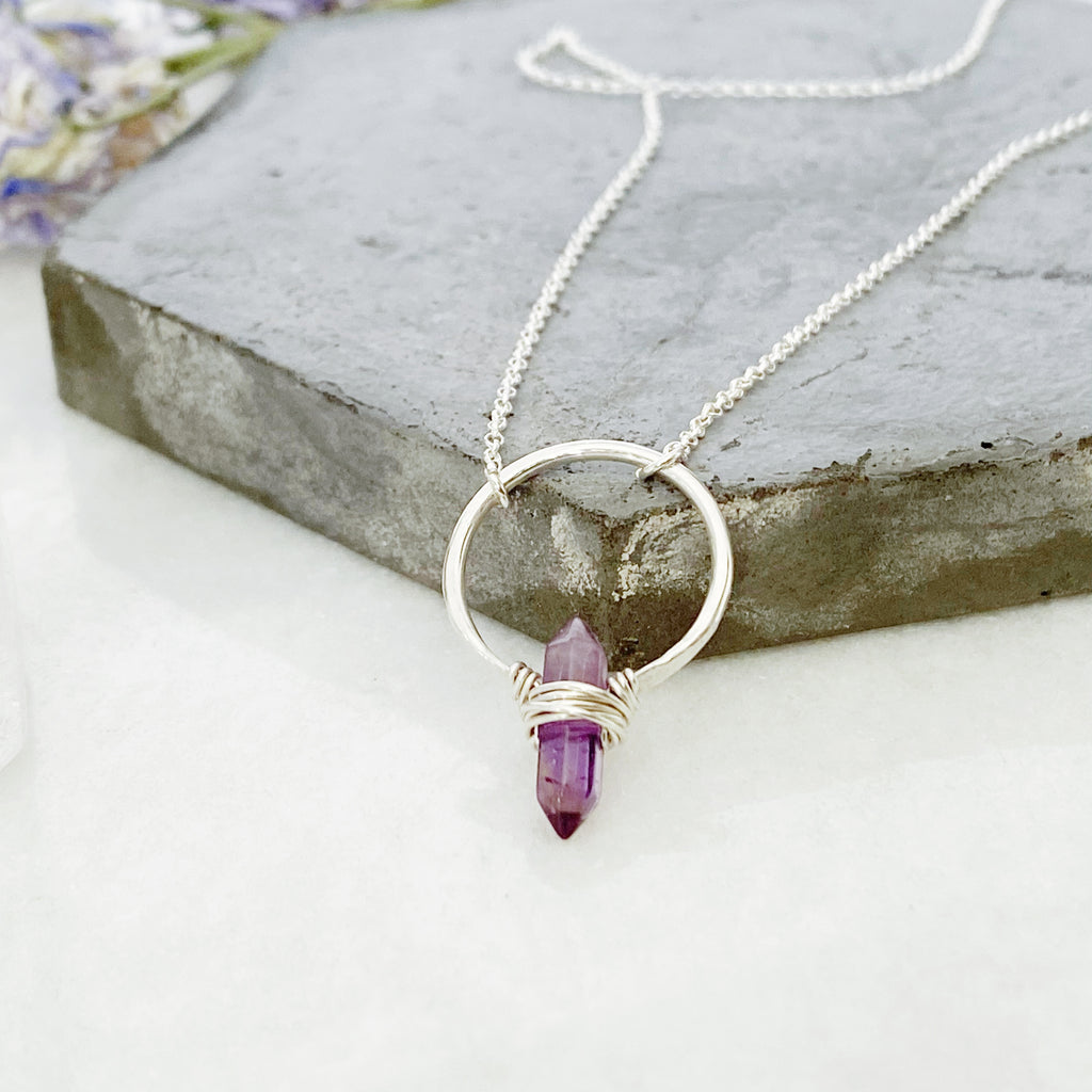 Crest Necklace - Silver Amethyst Point Crystal Gemstone Necklace