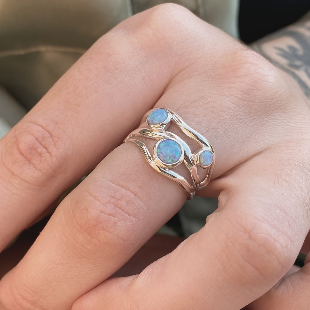 Blue Opal Sterling Silver Ring | Opal Jewellery UK