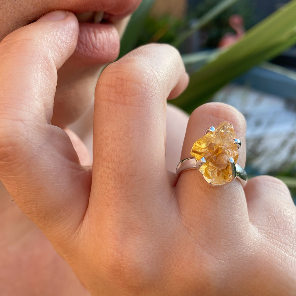 Raw Citrine Gemstone Ring | Raw Crystal Jewellery uk