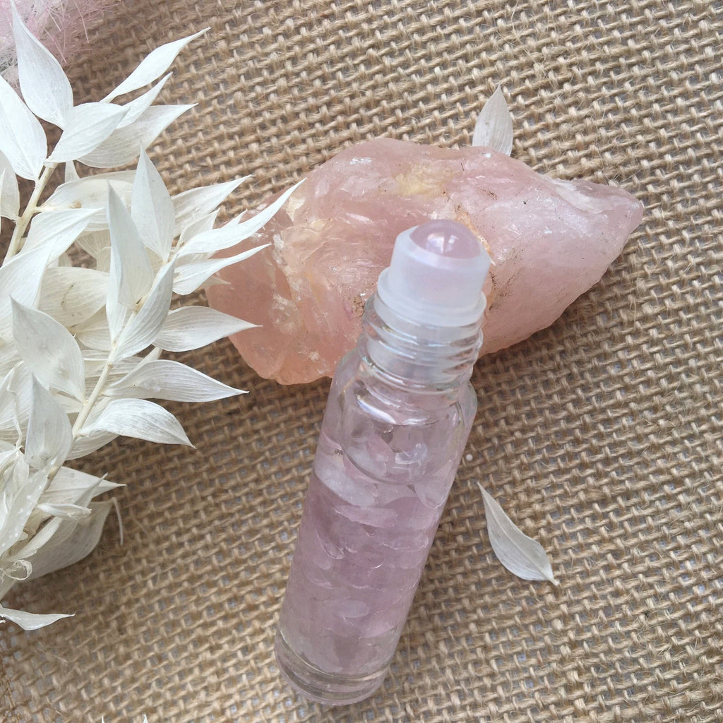 Rose Quartz Crystal Pulse Point Roller Ball - infused with Jojoba oil …