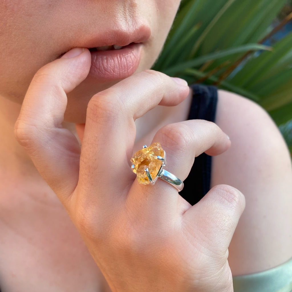 Raw Citrine Gemstone Ring | Raw Crystal Jewellery uk