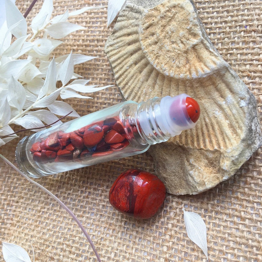 Red Jasper Crystal Pulse Point Roller Ball infused with Jojoba oil and Essential Oils