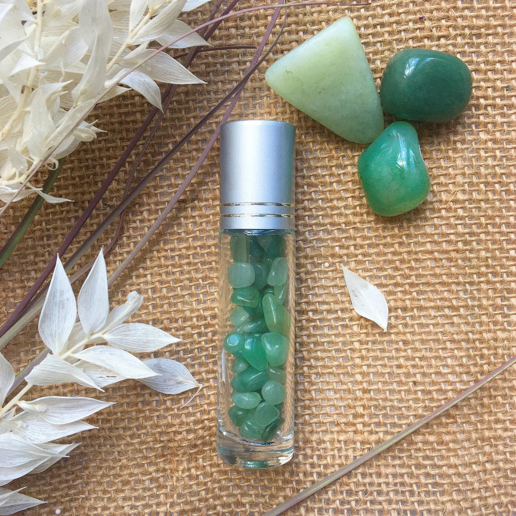 Green Aventurine Crystal Pulse Point Roller Ball infused with Jojoba oil and Essential Oils