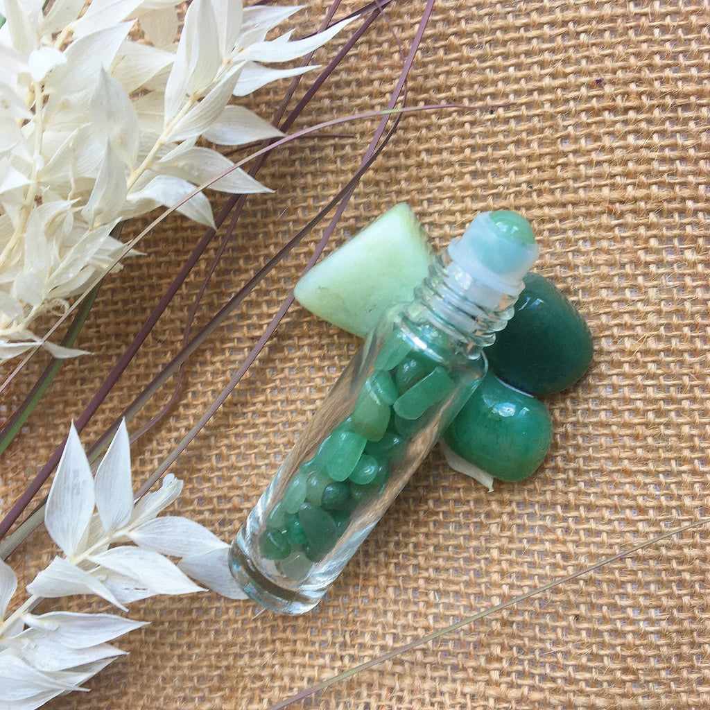 Green Aventurine Crystal Pulse Point Roller Ball infused with Jojoba oil and Essential Oils