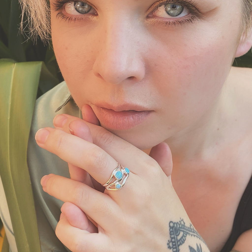 Blue Opal Sterling Silver Ring | Opal Jewellery UK