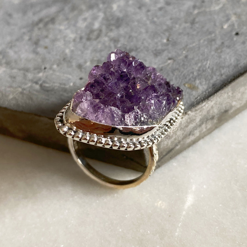 Stellar, Amethyst Cluster Ring | Sterling Silver Gemstone Jewellery