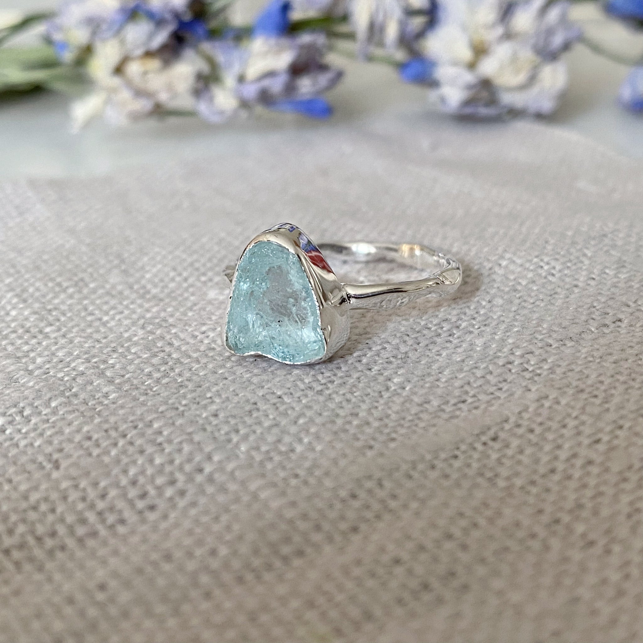 Lab-Created Aquamarine 925 Sterling Silver Ring | Handmade Pear Shape Blue Gemstone Stackable Band