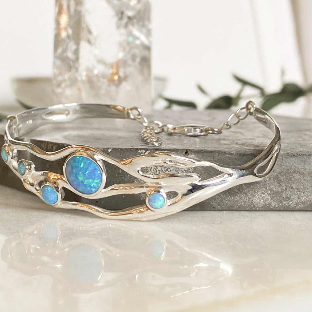 Zenia Blue Opal Sterling Silver Bracelet -Handmade silver Opal jewellery