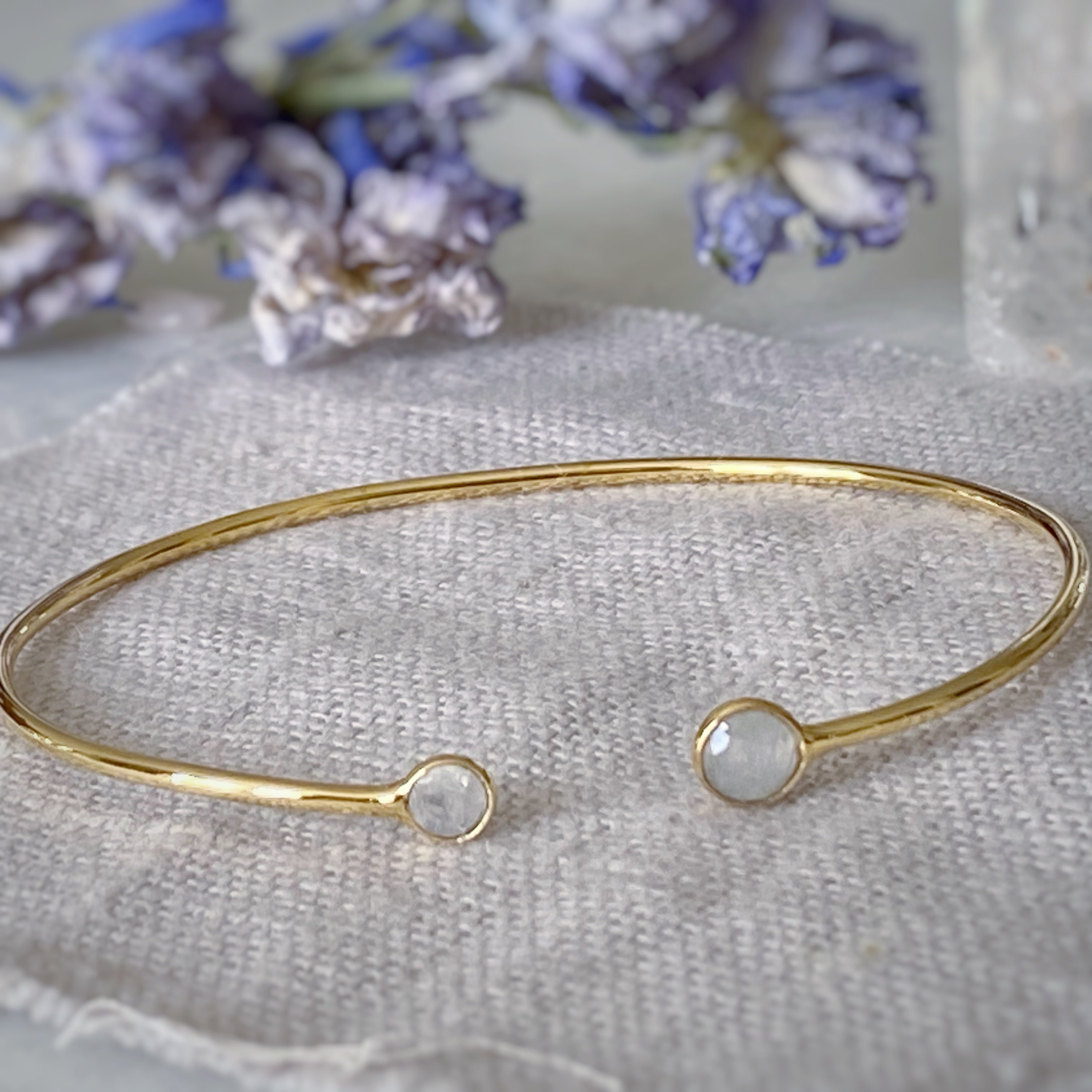 Dainty 14K Gold Vermeil Moonstone Bracelet Semi Precious