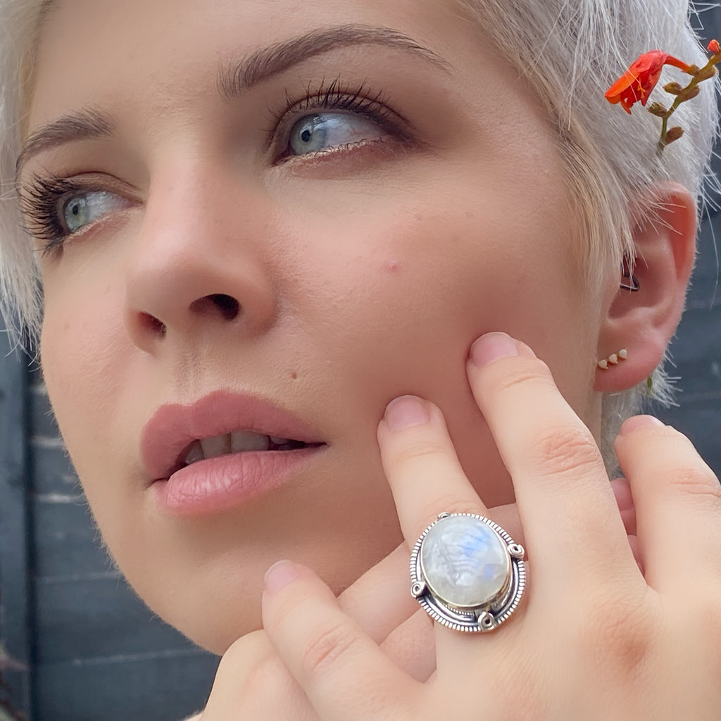 Athena Moonstone Silver Ring | Moonstone Statement Ring