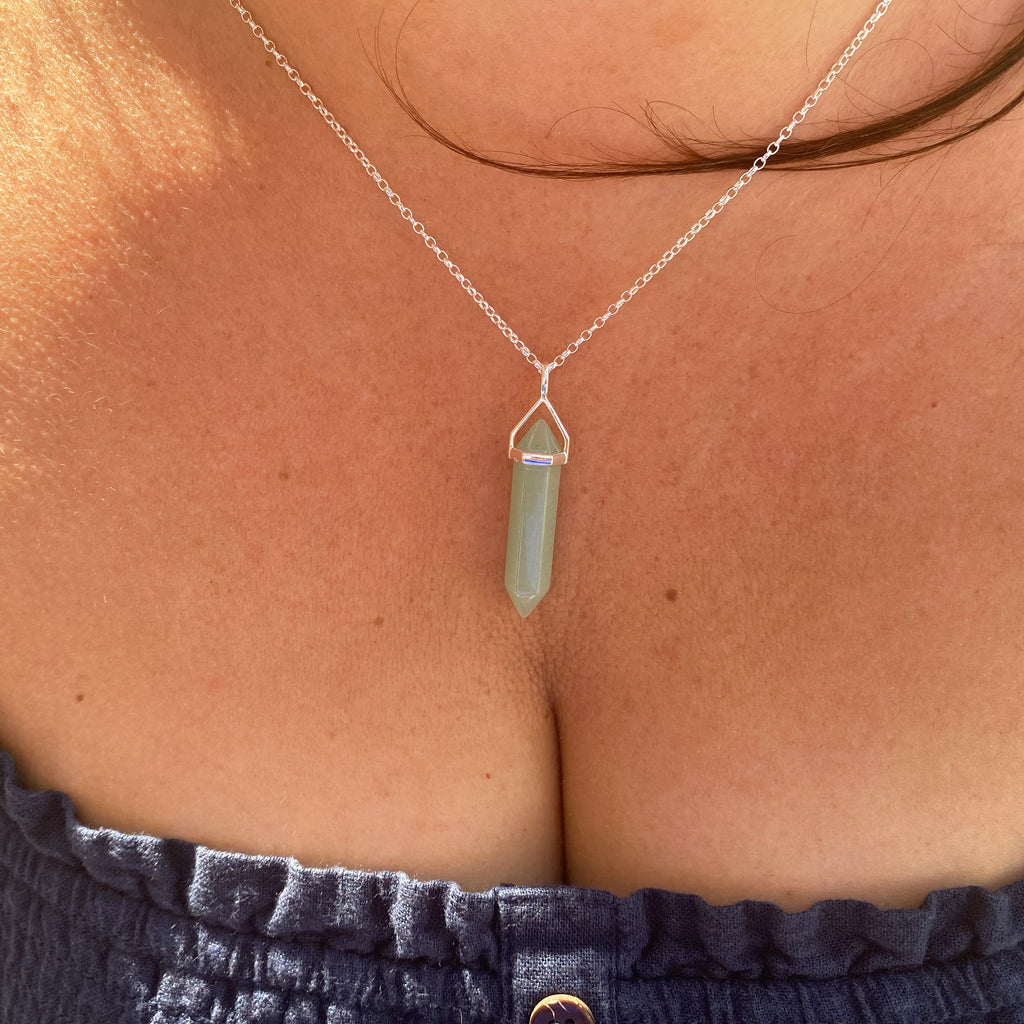 Prosperity Healing Crystal Necklace - Aventurine- Crystal Point Necklace