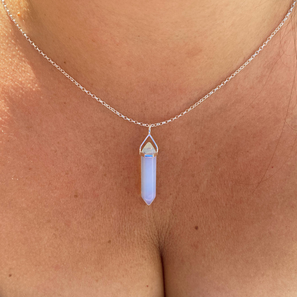 Strength Healing Crystal Necklace - Opalite -Crystal Point Necklaces