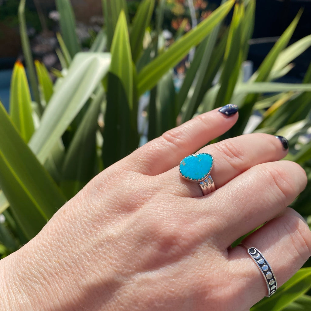 Tibetan Blue Turquoise Ring | Handmade Gemstone Jewellery