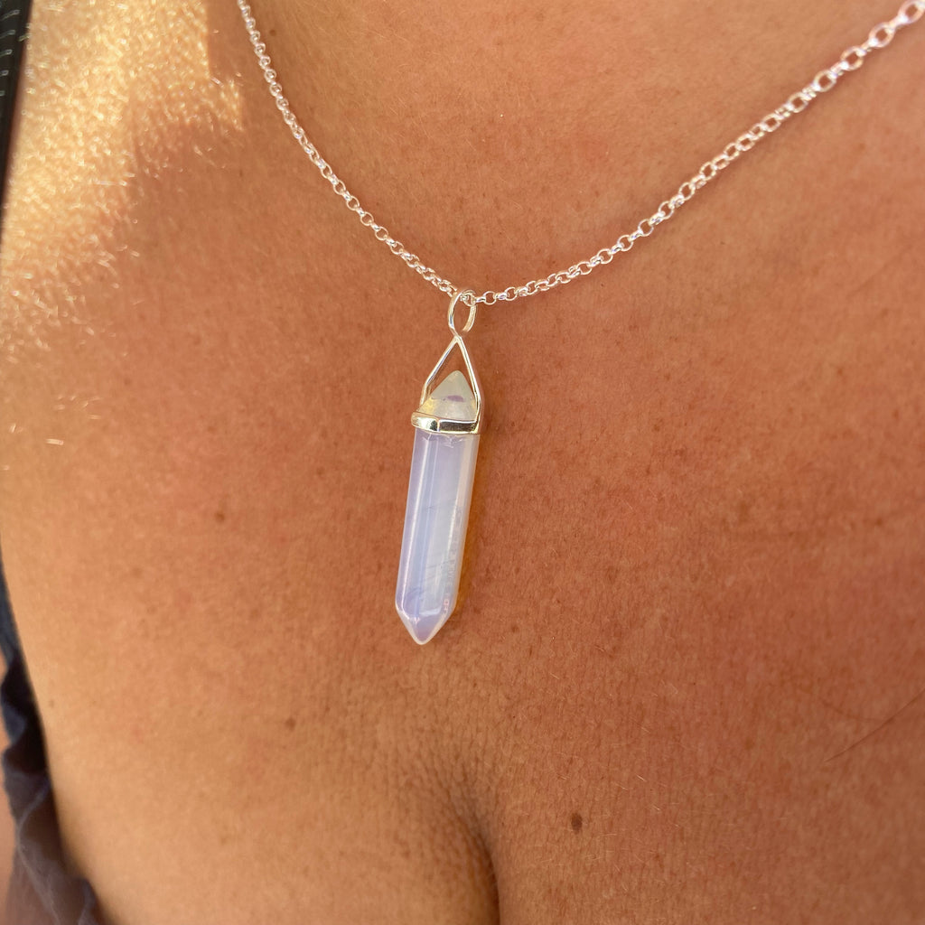 Strength Healing Crystal Necklace - Opalite -Crystal Point NecklacesStrength Healing Crystal Necklace - Opalite -Crystal Point Necklaces
