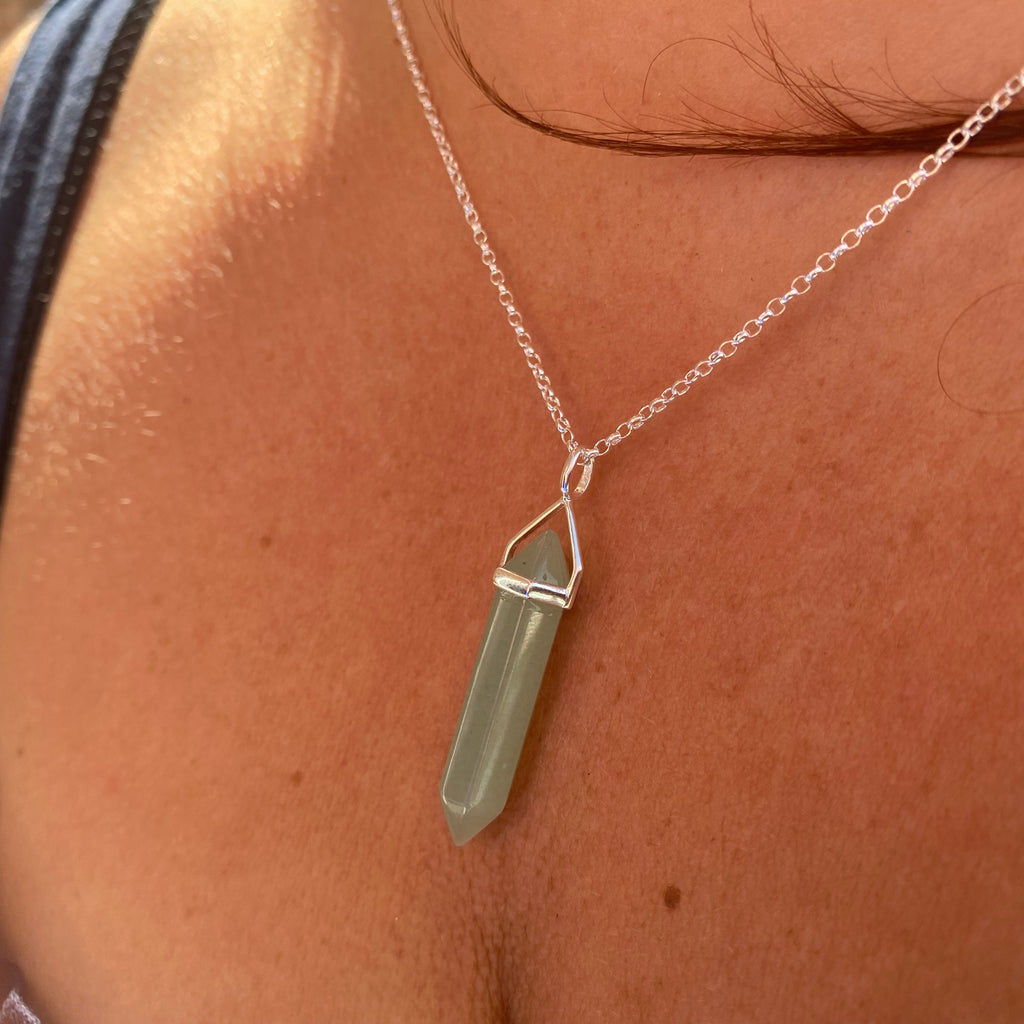 Prosperity Healing Crystal Necklace - Aventurine- Crystal Point Necklace