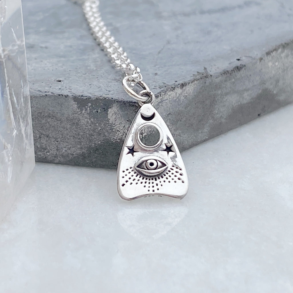 Silver Ouija Planchette Charm Necklace with All -Seeing Eye 