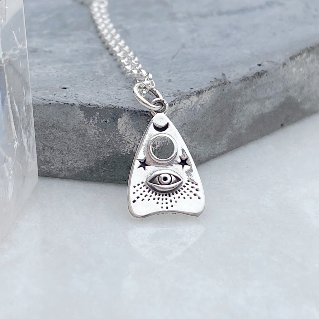 Silver Ouija Planchette Charm Necklace with All -Seeing Eye 