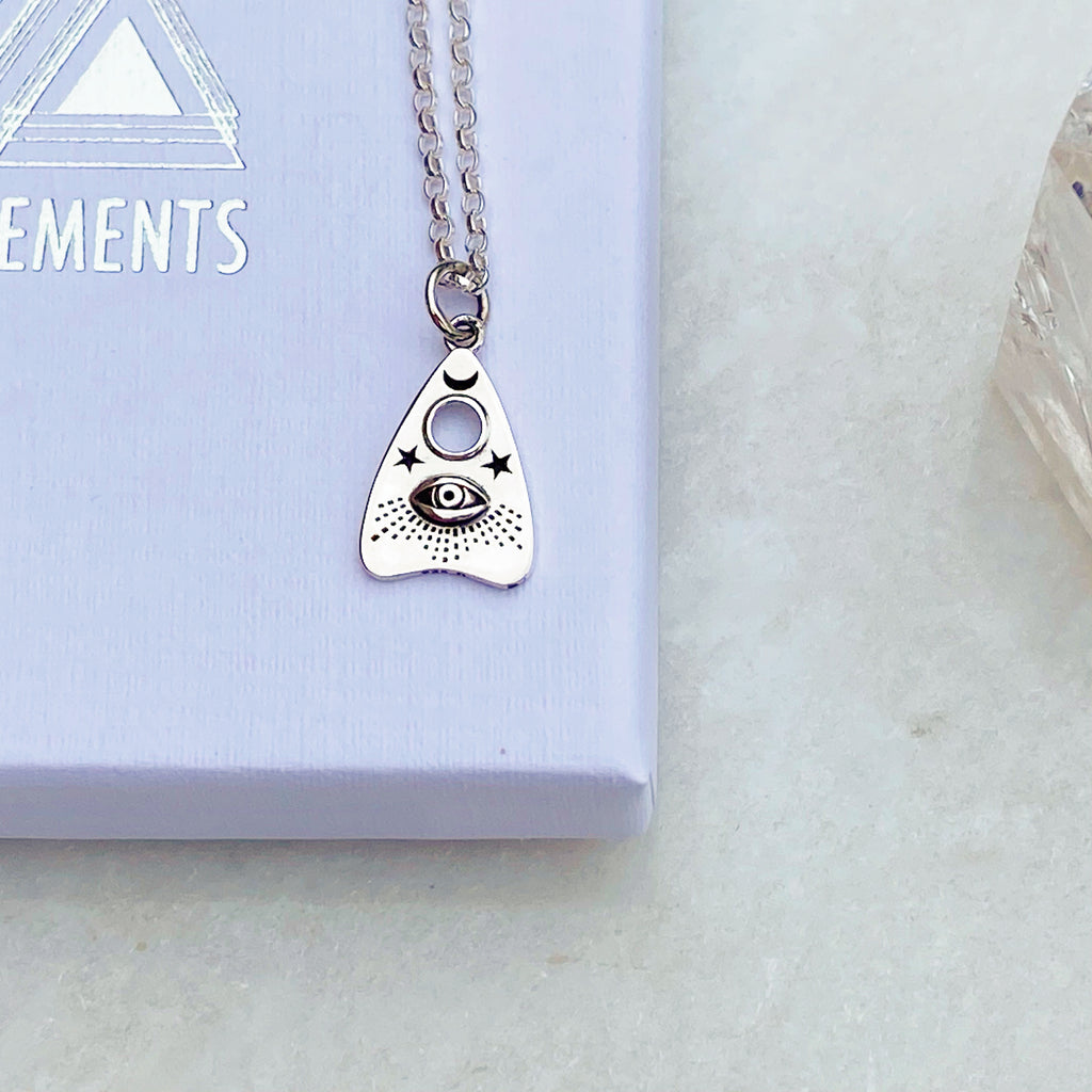 Silver Ouija Planchette Charm Necklace with All -Seeing Eye 