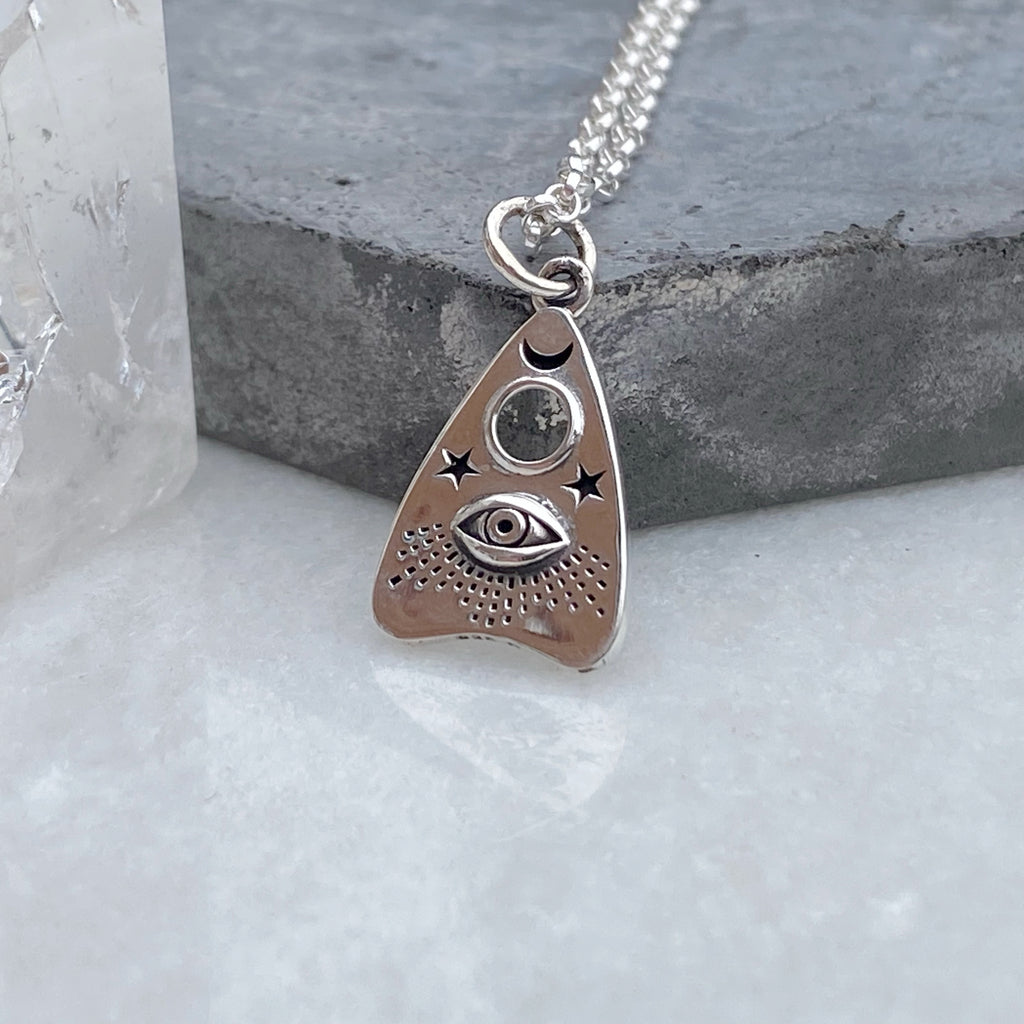 Silver Ouija Planchette Charm Necklace with All -Seeing Eye 