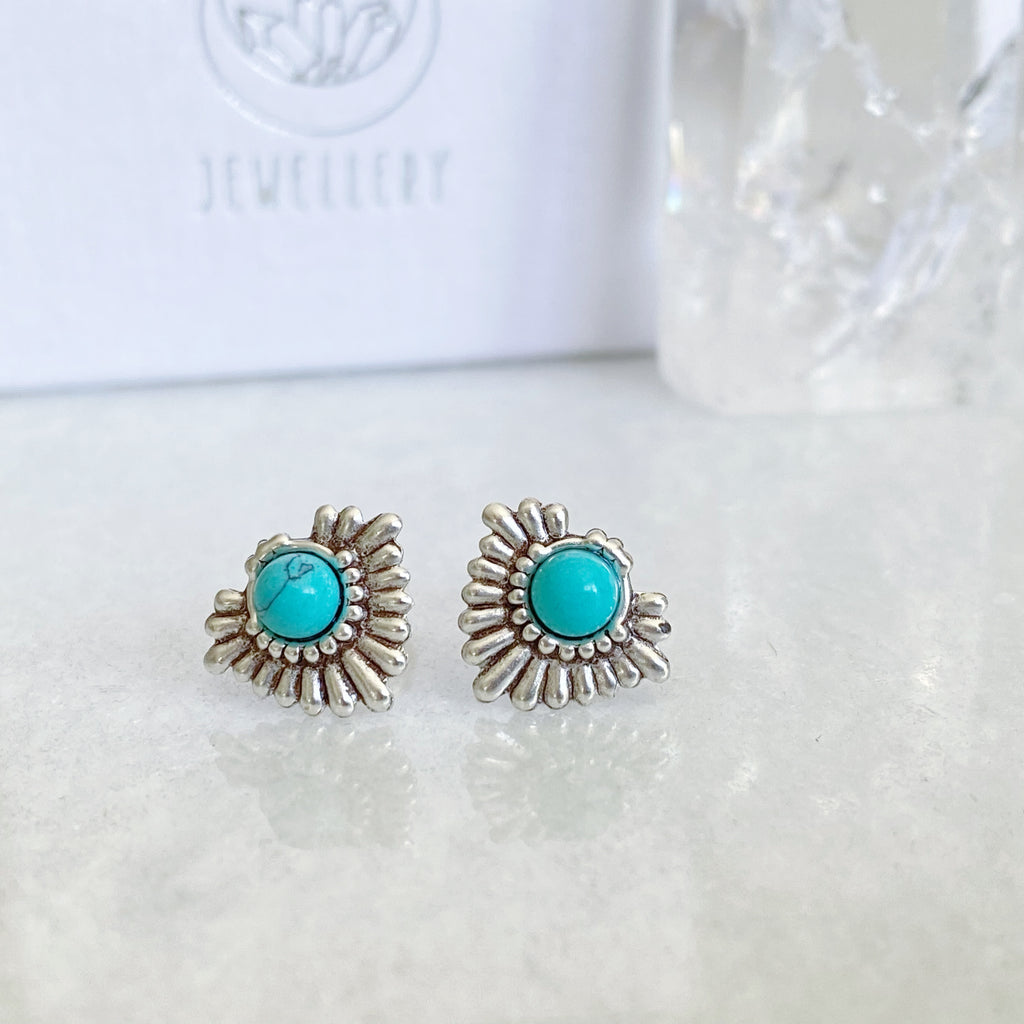 Turquoise Blossom Studs | Sterling Silver Turquoise Stud Earrings