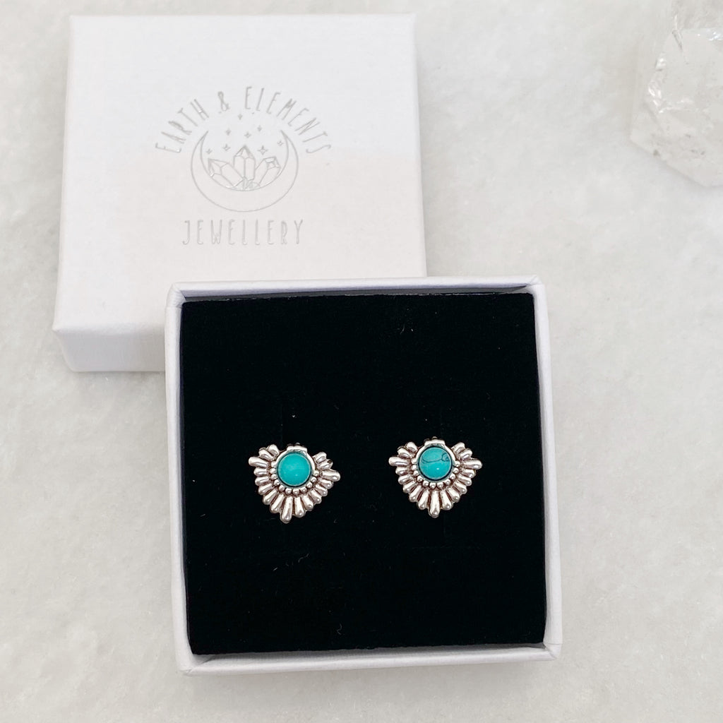 Turquoise Blossom Studs | Sterling Silver Turquoise Stud Earrings