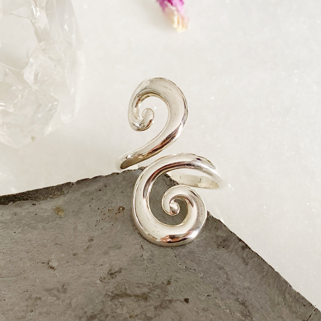Adjustable Silver swirl Ring | Handmade Sterling Silver Rings
