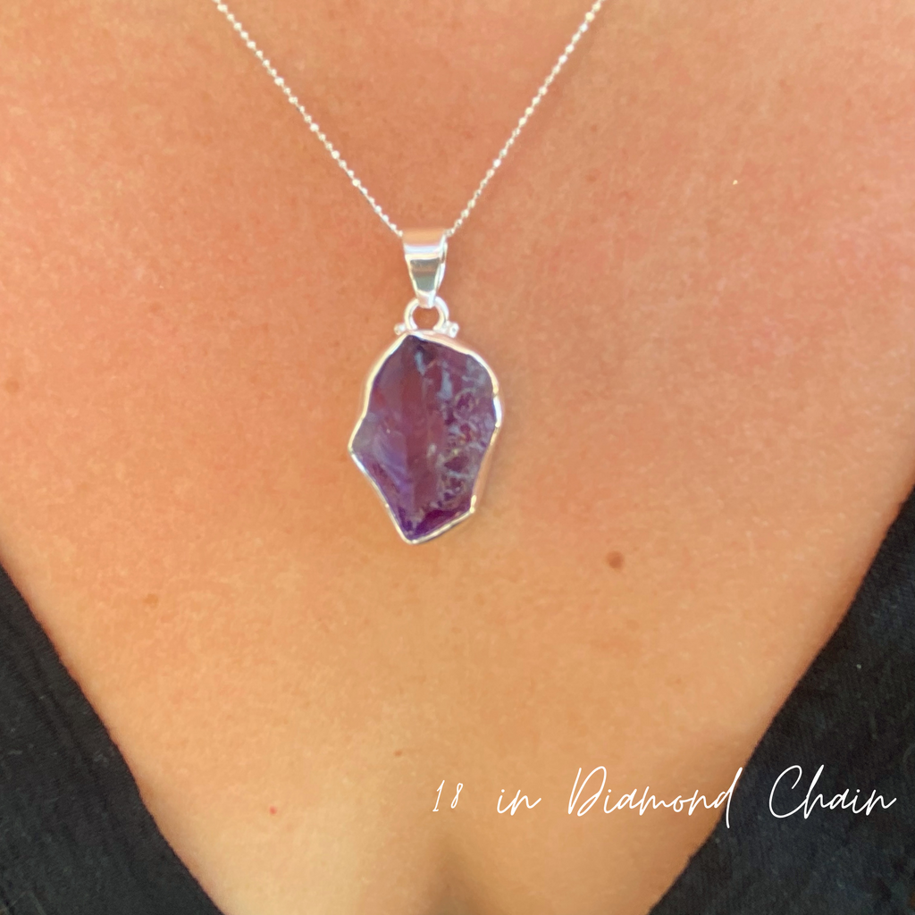 Raw Amethyst Necklace | Roughcut Gemstone Silver Necklace