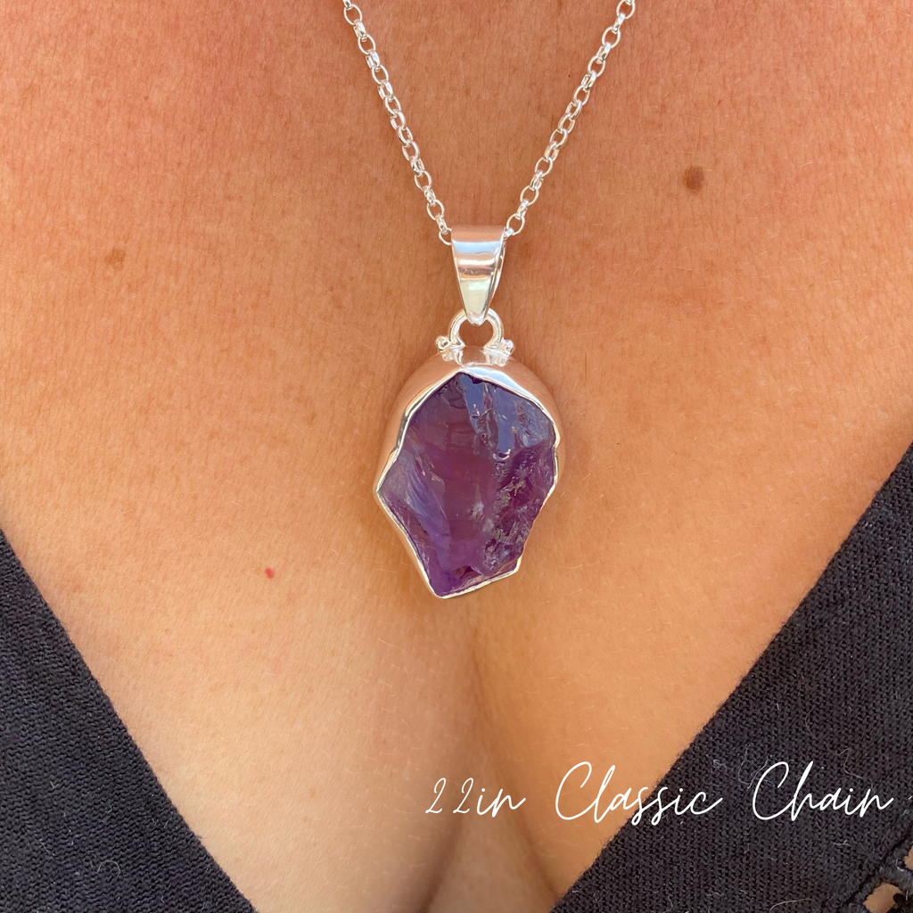 Raw Amethyst Necklace | Roughcut Gemstone Silver Necklace