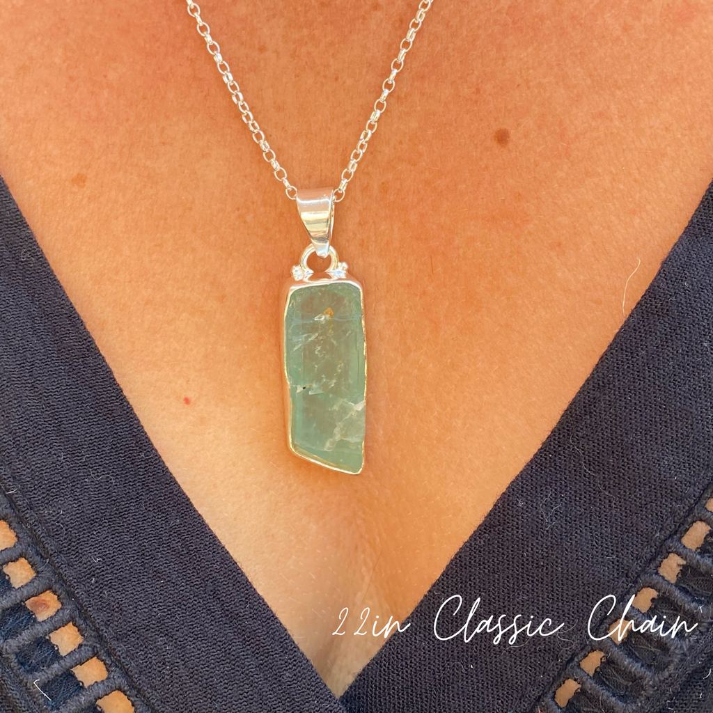 Raw Aquamarine Necklace | Roughcut Gemstone Silver Necklace