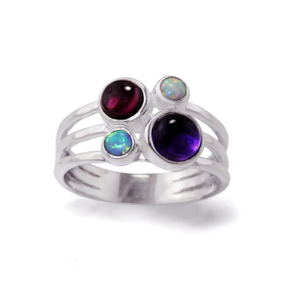 Spirit Mixed Gemstone Silver Ring | Amethyst Ring | Garnet Ring 