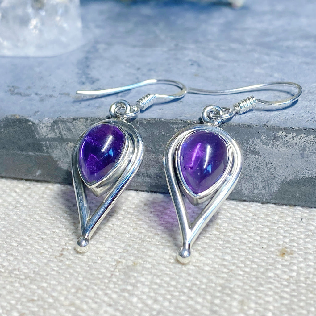 Amethyst Gemstone Teardrop Earrings | Handmade silver Earrings