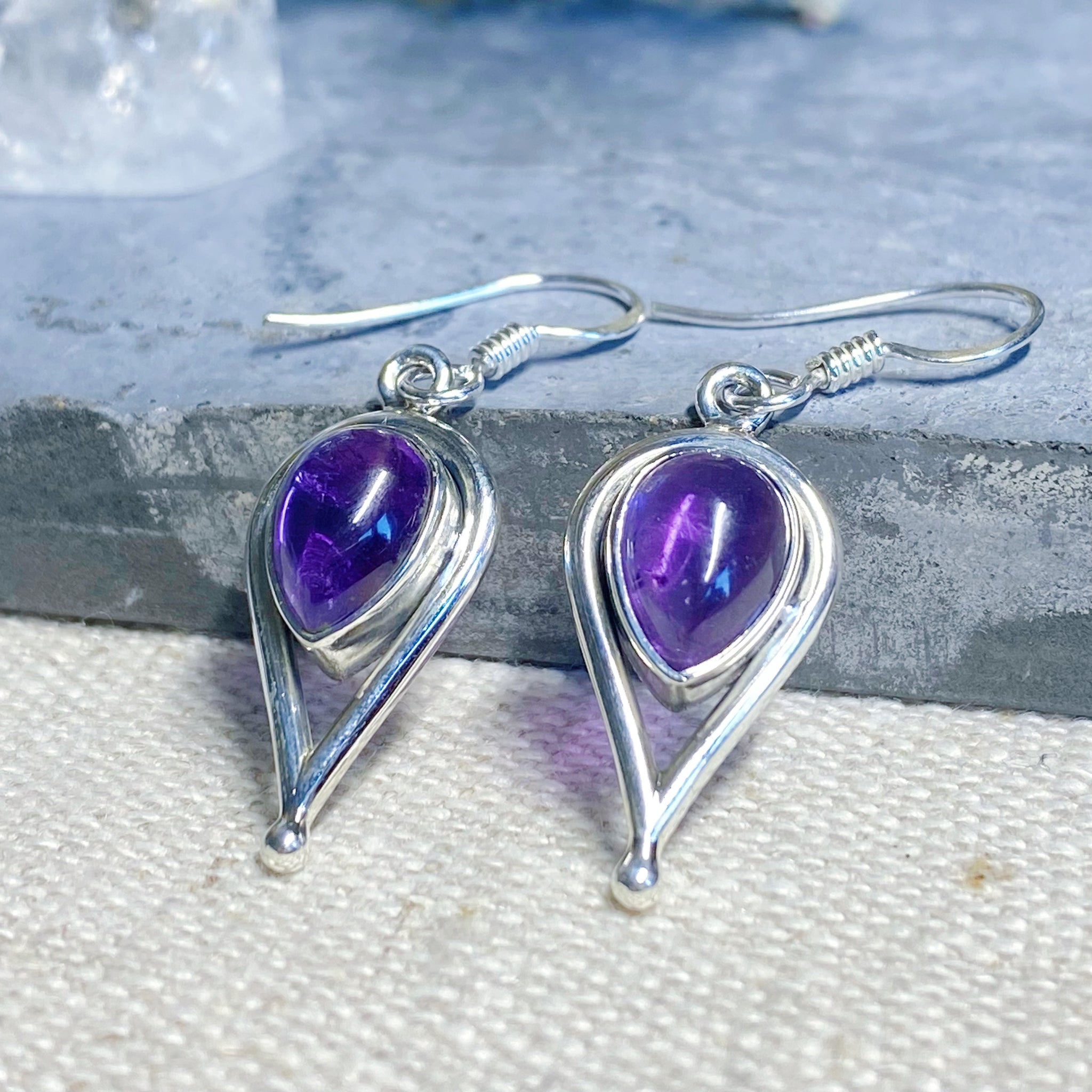 Amethyst Gemstone Teardrop Earrings Handmade silver Earrings