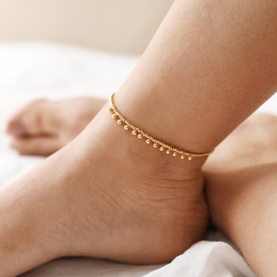 Gold Beaded Charm Anklet -Summer Jewellery by Earth and Elements Jewellery