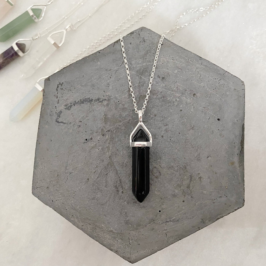 Power Healing Crystal Necklace - Black Onyx Silver Necklace 