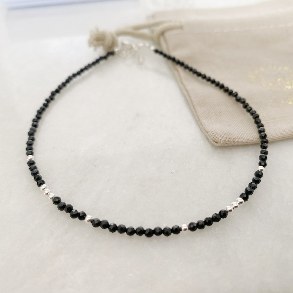 Silver Black Spinel Gemstone Anklet | sterling silver anklets