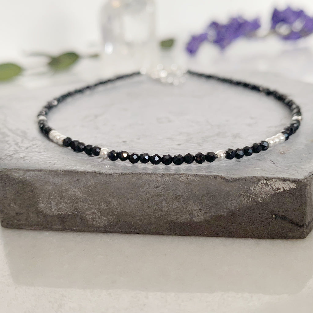 Silver Black Spinel Gemstone Anklet | sterling silver anklets