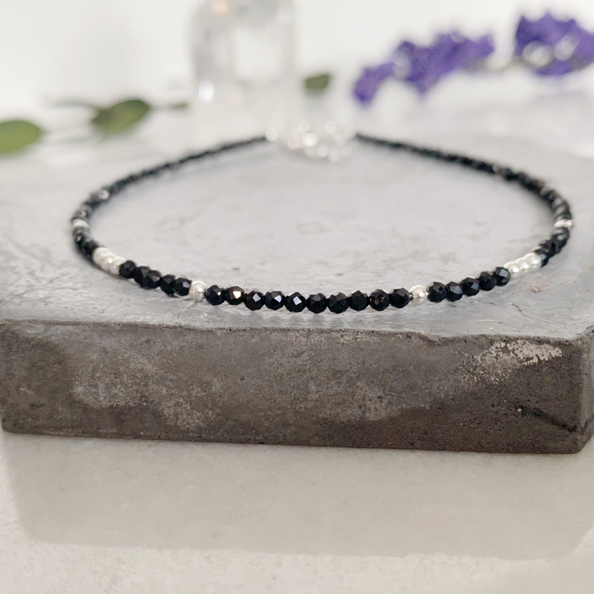 Silver Black Spinel Gemstone Anklet sterling silver anklets
