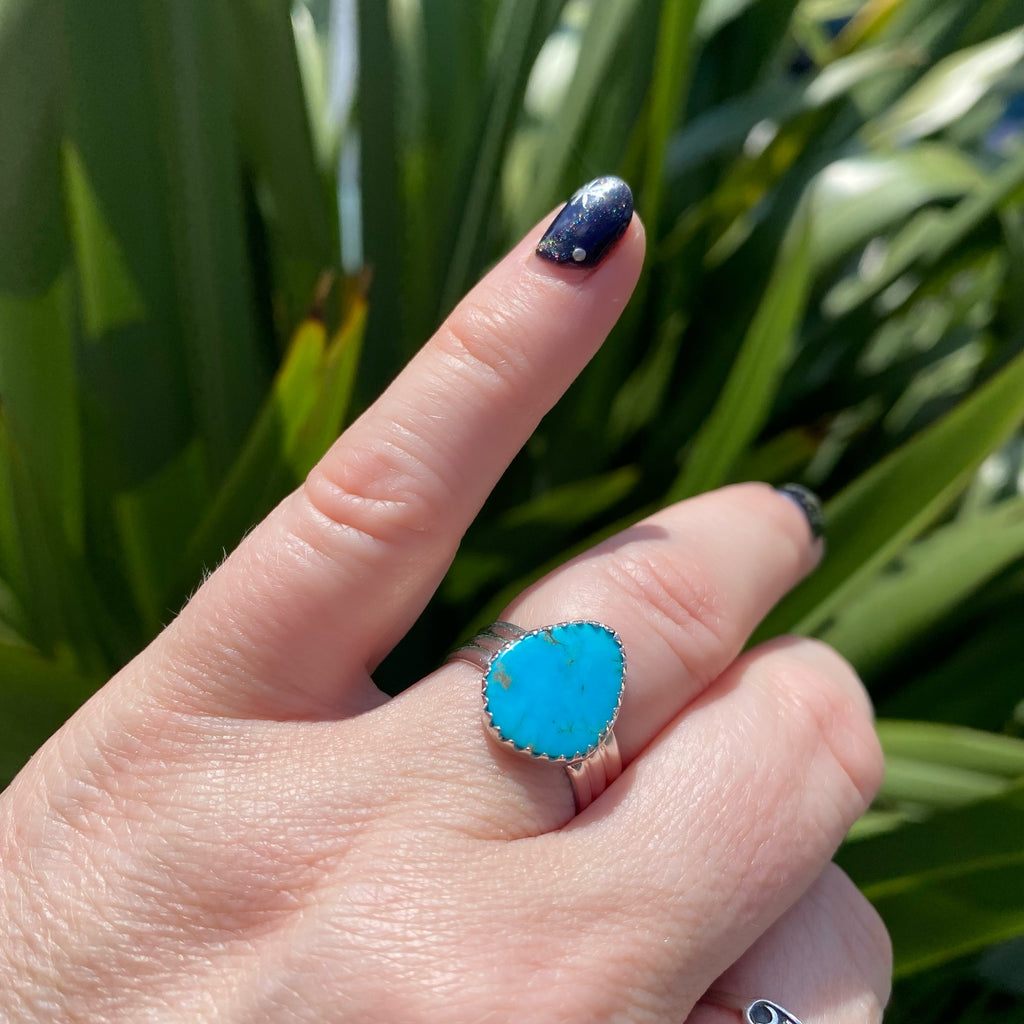 Tibetan Blue Turquoise Ring | Handmade Gemstone Jewellery