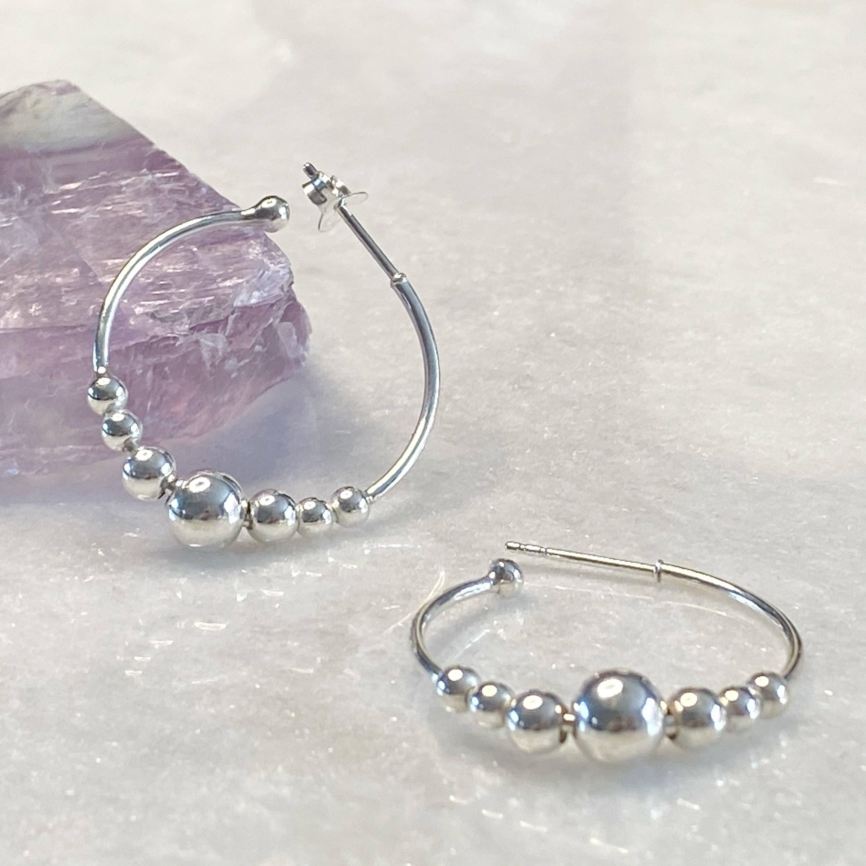 Boho Ball Hoop Silver Earrings