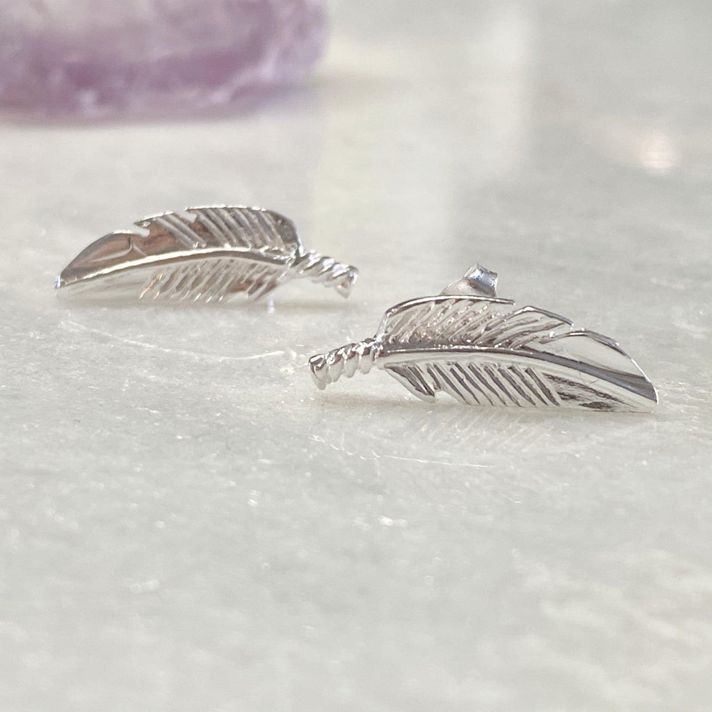 Boho Feather Silver Stud Earrings