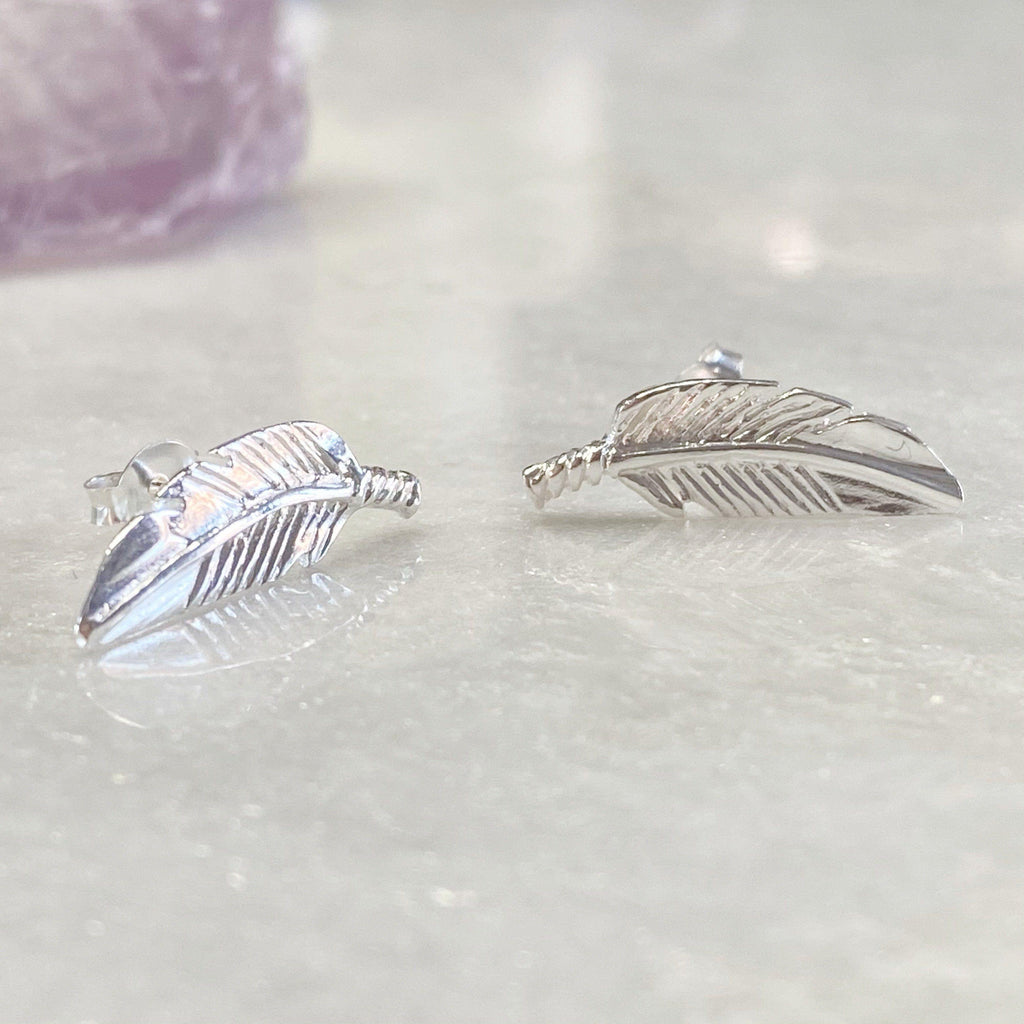 Boho Feather Silver Stud Earrings