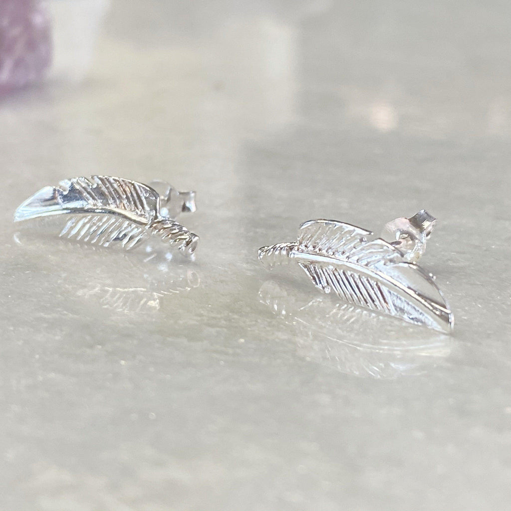 Boho Feather Silver Stud Earrings