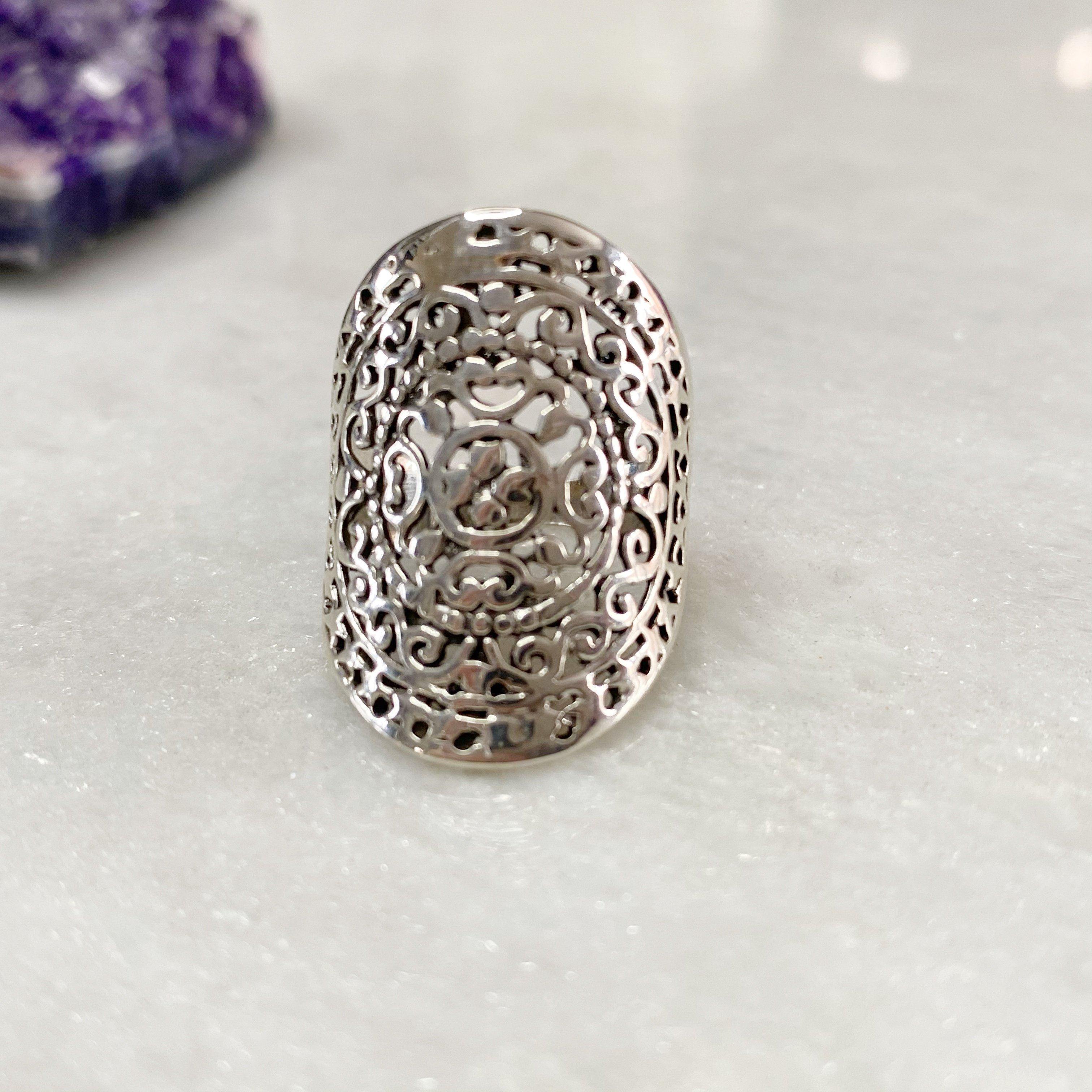 Filigree Bali Wave Bead Ring – .925 Sterling Silver Boho Swirl Band, Sizes 6-10