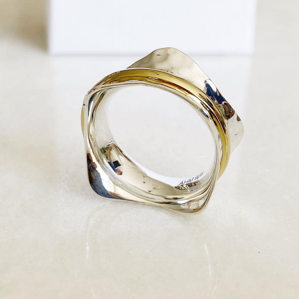 Lokatt Sterling Silver and Brass Spinner Ring -handmade silver spinning rings