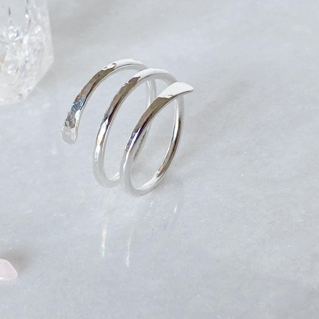 Single Coiled Crossover Spiral Ring | Handmade Sterling Silver Ring