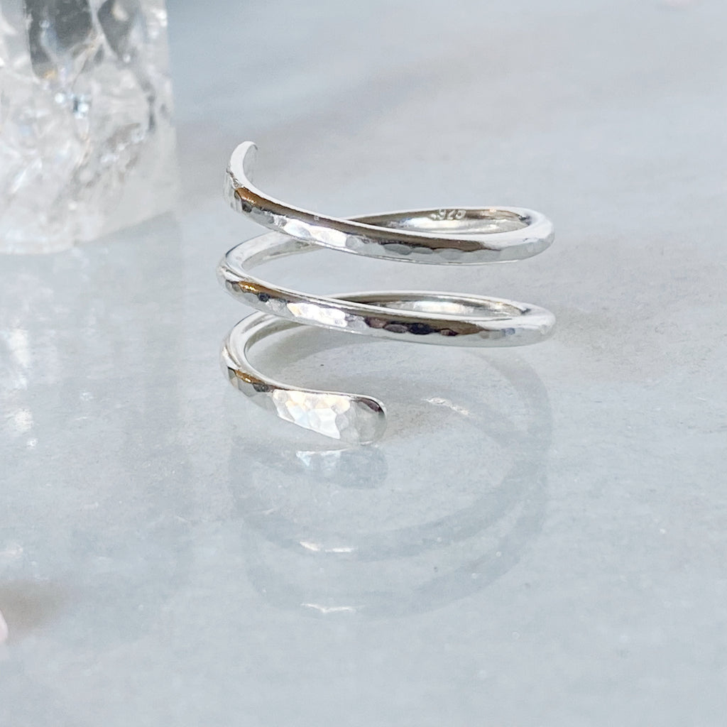 Single Coiled Crossover Spiral Ring | Handmade Sterling Silver Ring